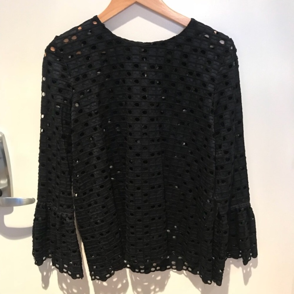 Ann Taylor Navy Bell Sleeve Blouse